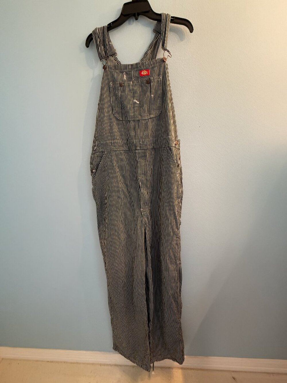 Hickory Stripe Dickies Bib Overalls Size 38 x 34